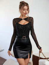 Privé Two-tone Sheer Mesh Front Twist Cutout T-shirt